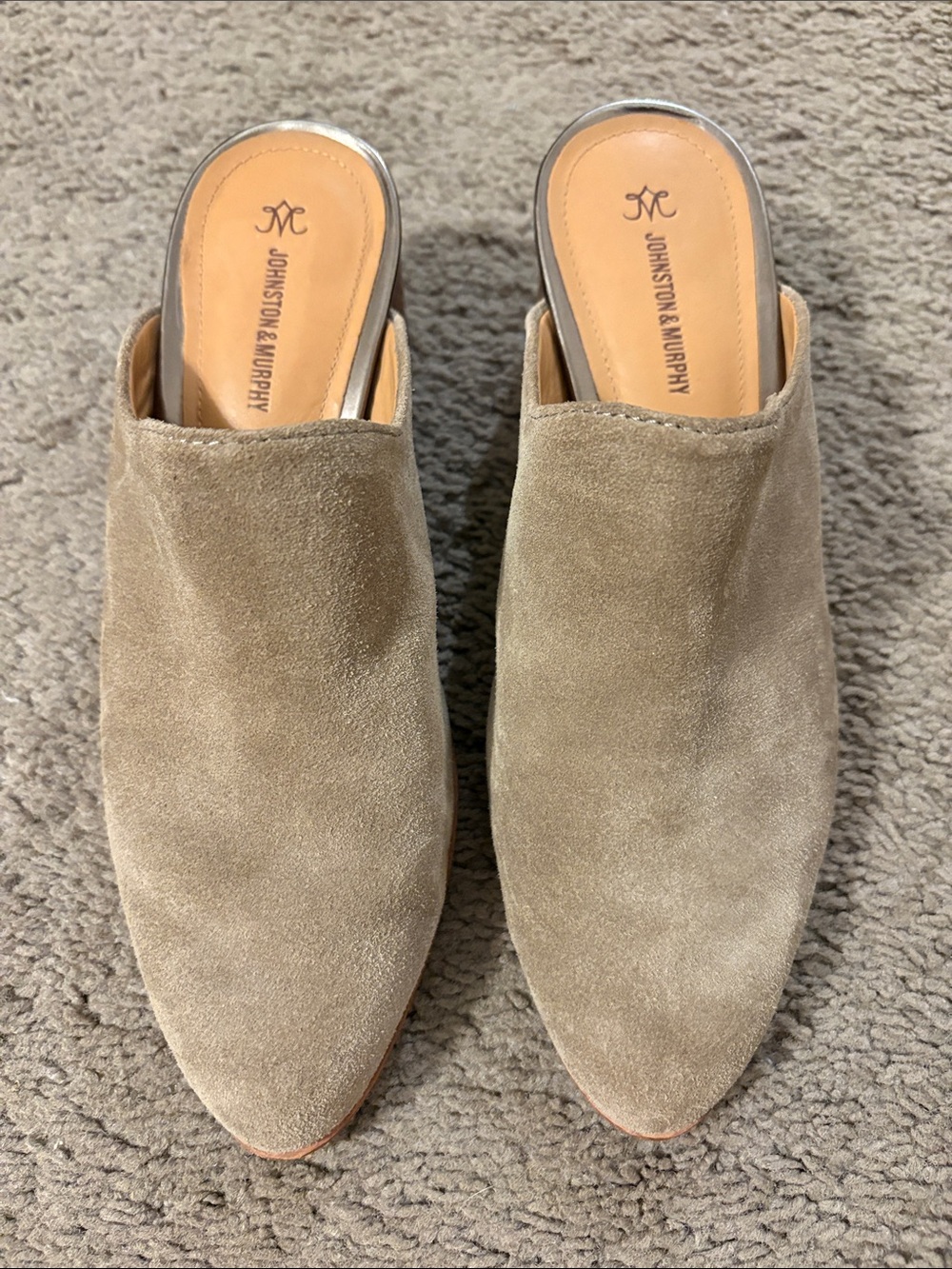 Johnston & Murphy Taupe Suede Pointed-Toe Mules size 6